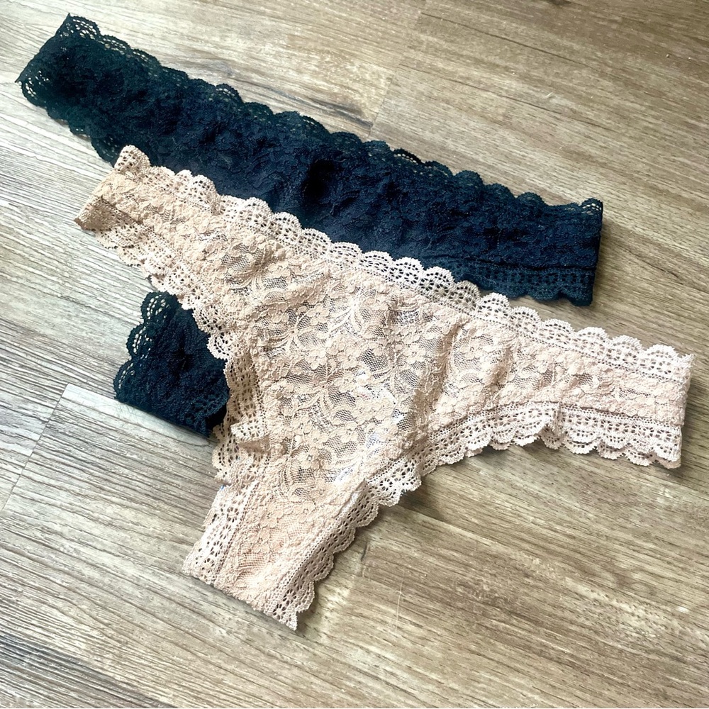 Free People Tanga Black & Nude Sheer Lace Panties Set